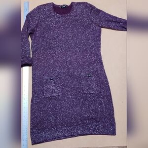 Daisy Fuentes Sparkling  Metallic Purple Long Sleeve Dress